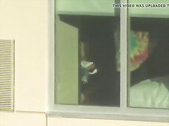 PLUMP putting bra on in Hotel Window